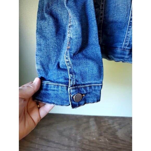 Black Label C’est Toi Women's Sz 3XL Distress Denim Navy Faux Fur Button Jacket - Picture 5 of 16